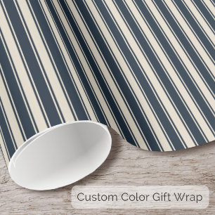 Vintage French Ticking Stripe Indigo Navy Cream Wrapping Paper