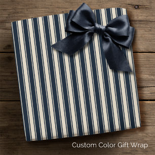 Vintage French Ticking Stripe Indigo Navy Cream Wrapping Paper