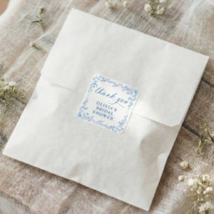 Vintage French Toile Blue and White Bridal Shower Square Sticker