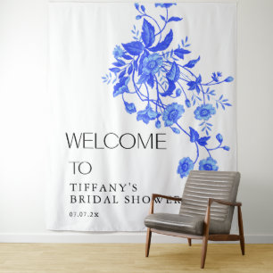 Vintage French Toile Blue Floral Bridal Shower Tapestry