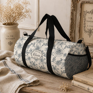 Vintage French Toile Botanical Bird Personalised  Duffle Bag