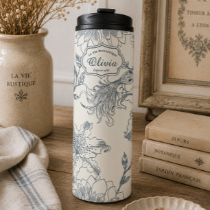 Vintage French Toile Botanical Bird Personalised  Thermal Tumbler