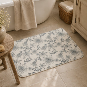 Vintage French Toile Botanical Bird Rustic Country Bath Mat