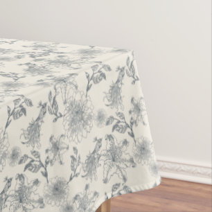 Vintage French Toile Botanical Bird Rustic Country Tablecloth