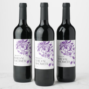 Vintage French Toile Floral Bridal Shower Wine Label