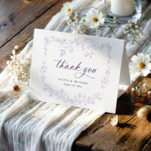 Vintage French Toile Lavender Purple Photo Wedding Thank You Card