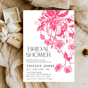Vintage French Toile Pink Floral Bridal Shower Invitation