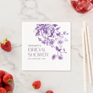 Vintage French Toile Purple Floral Bridal Shower Napkin