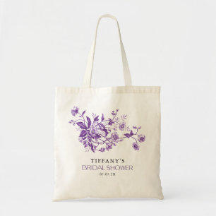 Vintage French Toile Purple Floral Bridal Shower Tote Bag