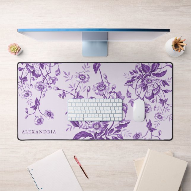 Vintage French Toile Purple Personalised Desk Mat (Office 1)