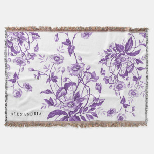 Vintage French Toile Purple Personalised Throw Blanket
