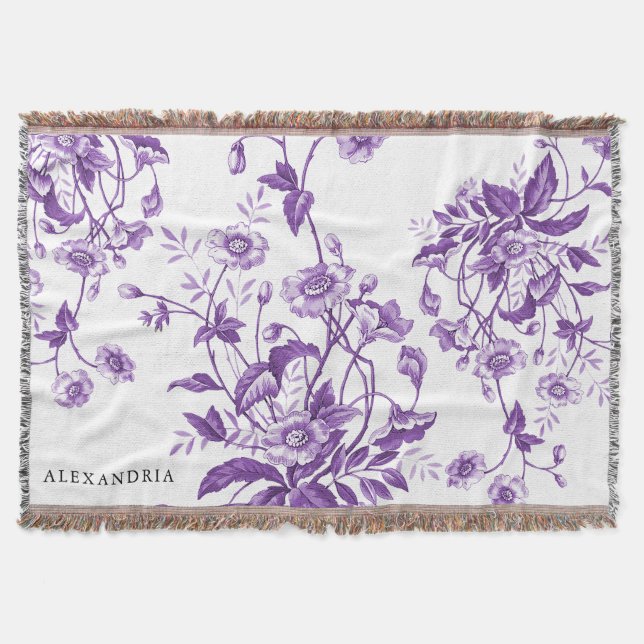 Vintage French Toile Purple Personalised Throw Blanket (Front)