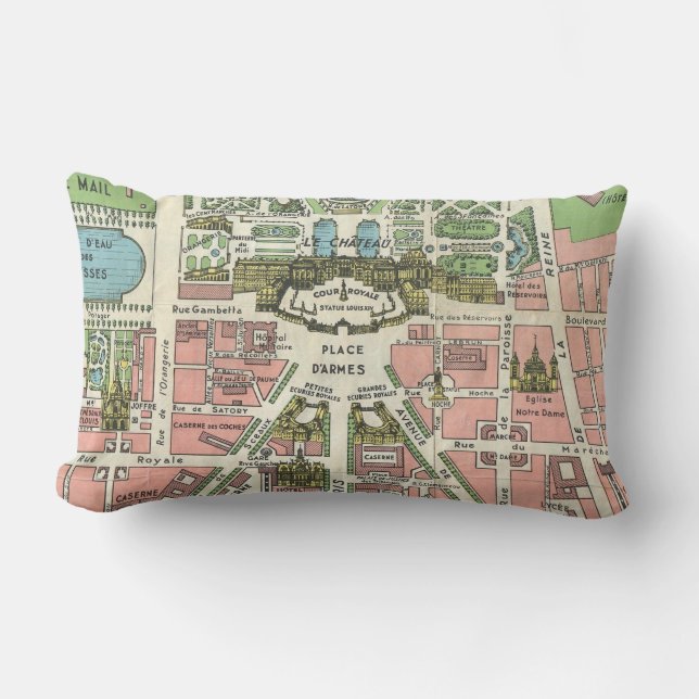 Vintage French Versailles illustration map Lumbar Cushion (Front)
