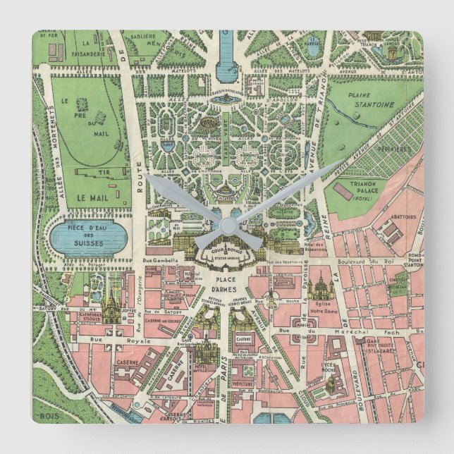 Vintage French Versailles illustration map Square Wall Clock (Front)