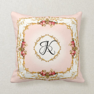 Vintage French Watercolor Roses Girl Monogram Cushion