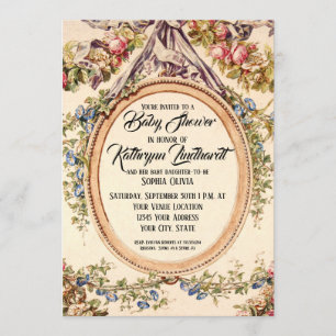 Vintage French Watercolor Roses n Floral Vines Invitation