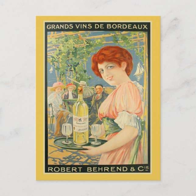 Vintage French white bordeaux wine advertising Postcard (Front)