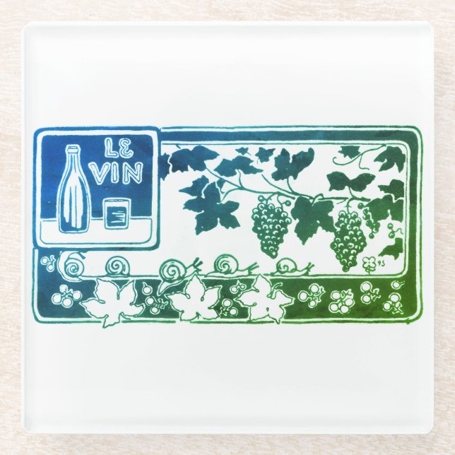 Vintage French Wine Label  | Rustic Vineyard  Glass Coaster (Front)