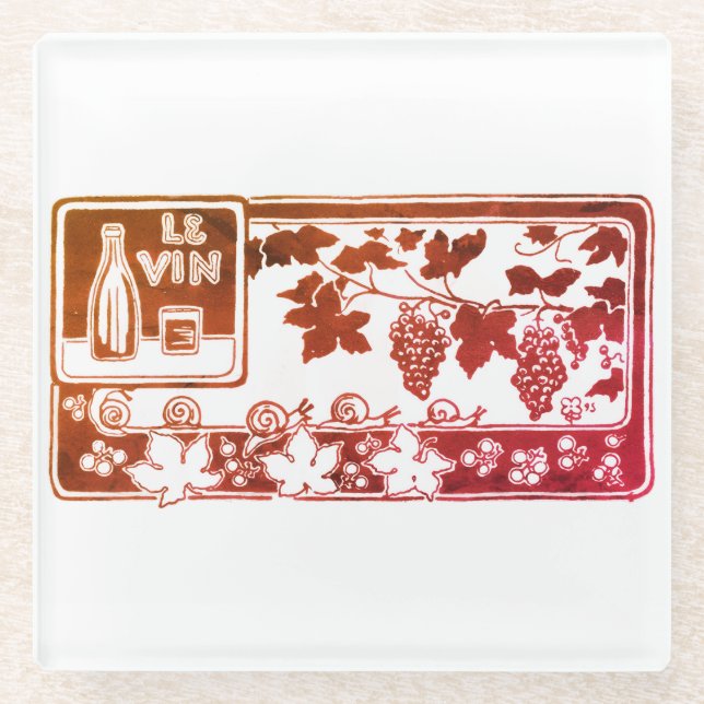 Vintage French Wine Label  | Rustic Vineyard  Glass Coaster (Front)