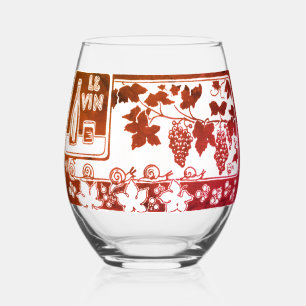 Vintage French Wine Label    Rustic Vineyard  Stemless Wine Glass