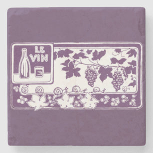 Vintage French Wine Label    Rustic Vineyard  Stone Coaster