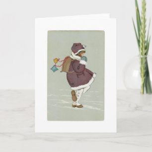 Vintage French Winter Schoolgirl Blank Holiday Card