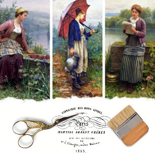 Vintage French Woman Decoupage Wrapping Paper