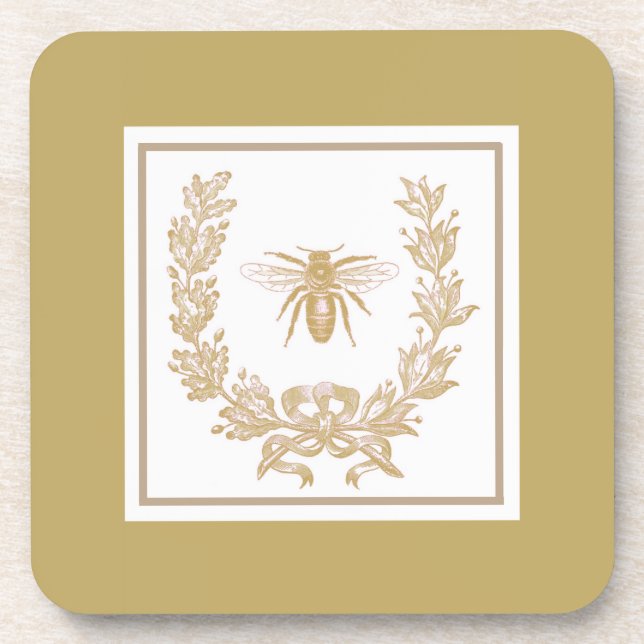 Vintage French Wreath w/Bee Mushroom Coaster (Front)