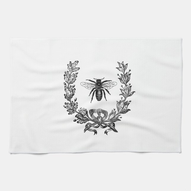 Vintage French Wreath W/ Bee Tea Towel (Horizontal)
