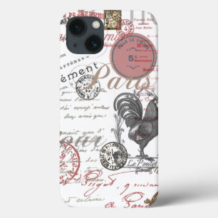 Vintage French Writing Paris Rooster typography iPhone 13 Case