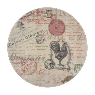 Vintage French Writing Paris Rooster typography Cutting Board