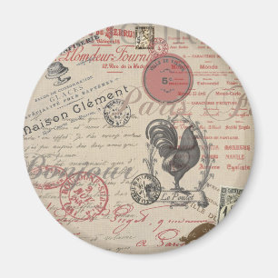 Vintage French Writing Paris Rooster typography Magnet
