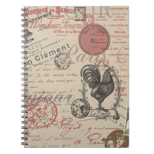 Vintage French Writing Paris Rooster typography Notebook
