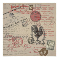Vintage French Writing Paris Rooster typography