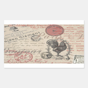 Vintage French Writing Paris Rooster typography Rectangular Sticker