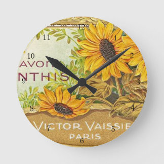 Vintage French Yellow Sunflowers Round Clock