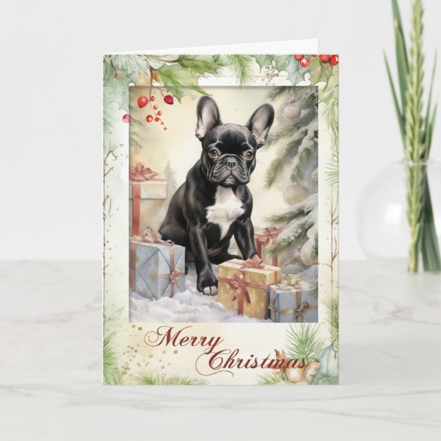 Vintage Frenchie Christmas Holiday Card (Front)