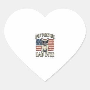 Vintage Frenchie Dad American Flag Heart Sticker