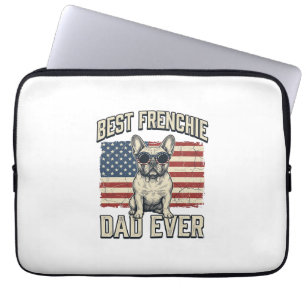 Vintage Frenchie Dad American Flag Laptop Sleeve