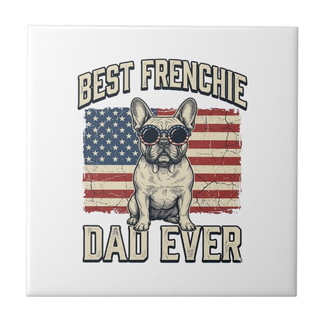 Vintage Frenchie Dad American Flag Tile (Front)