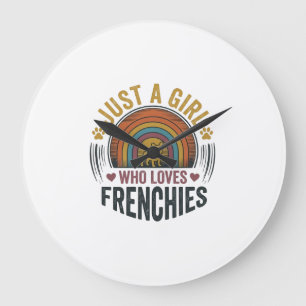Vintage Frenchie Dog Lover Girl Shirt Design Large Clock