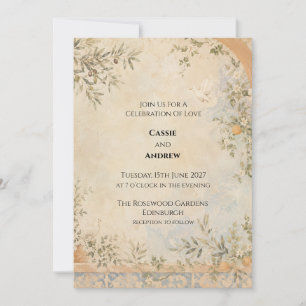 Vintage Fresco Dove Olive Garden Wedding Invitation