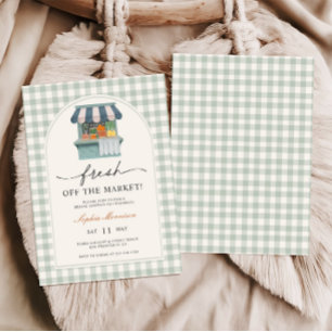 Vintage Fresh Off the Market Gingham Bridal Shower Invitation