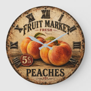 Vintage Fresh Peaches Fruit Market Farmhouse Large Clock
