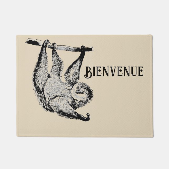 vintage friendly sloth -  BIENVENUE Doormat (Front)