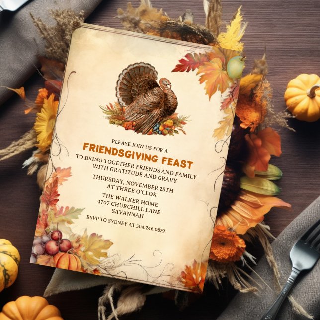 Vintage Friendsgiving Thanksgiving Dinner  Invitation (Creator Uploaded)