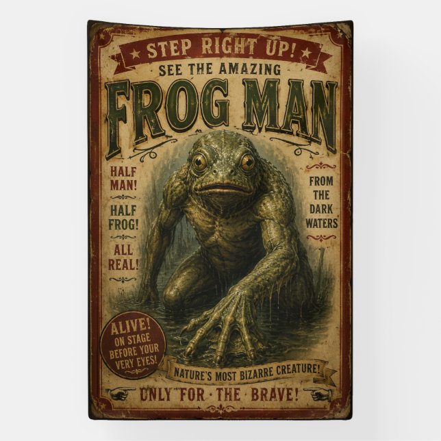 Vintage Frog Man Freak Sideshow Banner (Vertical)