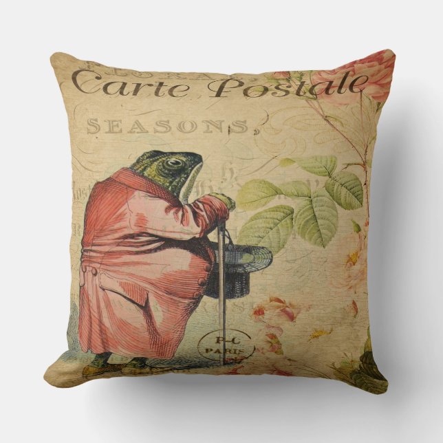 Vintage Frog Pillow/Carte Postale Cushion (Front)