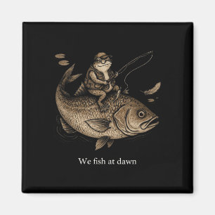 Vintage frog riding giant fish fish at dawn humour magnet