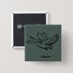 Vintage Frog Riding Goose Nature Whimsical Animal 15 Cm Square Badge